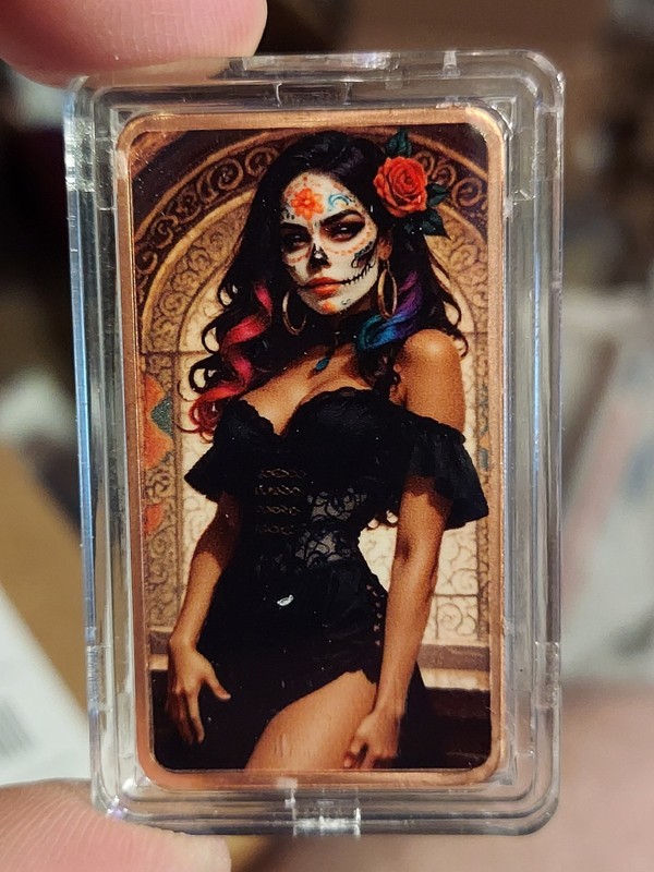 Colorized 1 OZ Copper Bar La Catrina Dia de Muertos Naughty Nice  Bullion Baddie