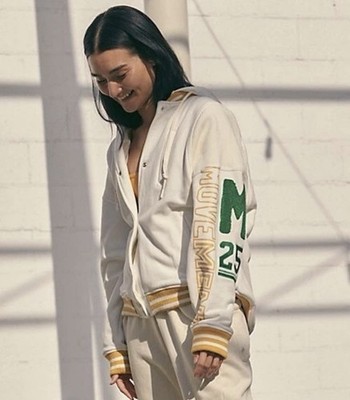 Free People Movement Post Up Graphic Sweat White Hoodie Jacket Logo Sz S READ
