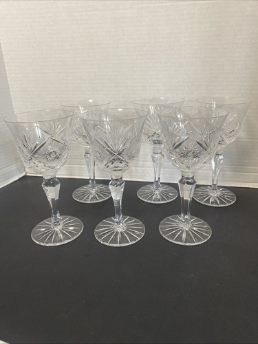 European Czech Bohemian Pinwheel Cut Crystal Wine Hock Goblets Glasses 6 Pc - Picture 9 of 10