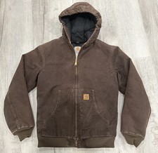 Carhartt YYJ130 DKB Jacket Quilt Lined Youth XL 14/16 Dark Brown Faded Patina