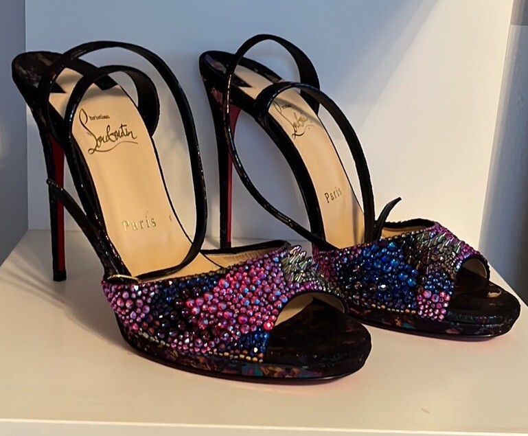 Louboutin loubiloo bling bang 120 rhinestone heels open toe