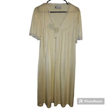 VTG VANDEMERE Pastel Yellow Lace Nylon Nightgown Flutter Sleeve L Granny Cottage