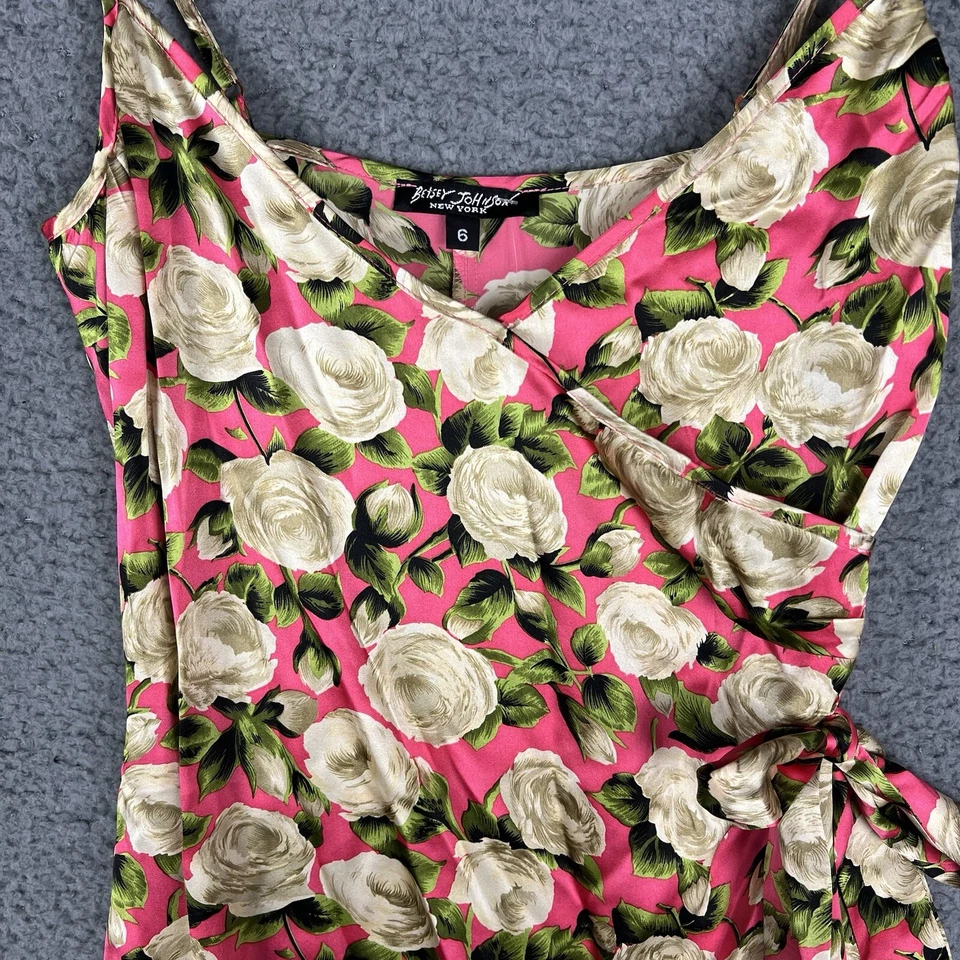 NWT VTG Rare 90s Betsey Johnson Mini Floral Slip Wrap Dress 100% Silk Sz 6 - Image 2 of 4