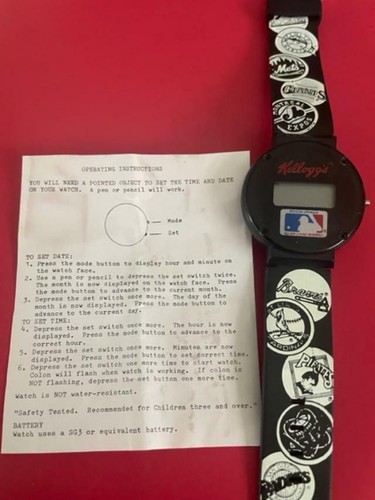 Reloj de plástico negro vintage Kellogg's MLB liga nacional de béisbol nuevo en caja - Imagen 2 de 2