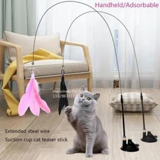 Cat Toy Cat Teaser Stick with Bell Extended Rod Suction Cup Self High and Durabl