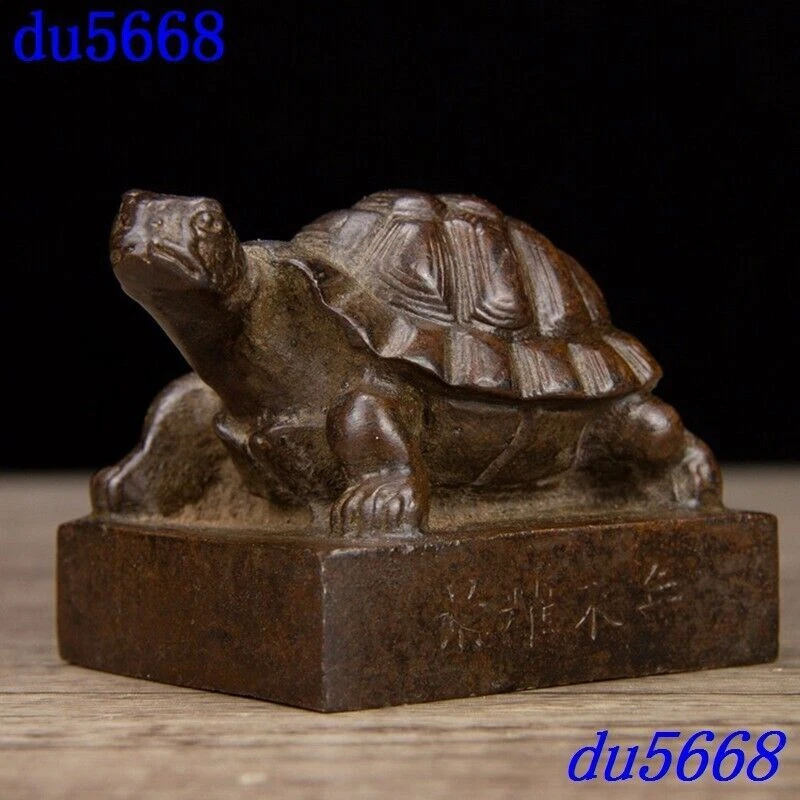 Old China Red copper longevity fengshui turtle Tortoise seal Stamp signet statue - Image 2 of 4