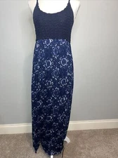 JOHN ROBSHAW FOR LUCKY Women's Blue Crochet Top Cotton Maxi Dress Sz Small