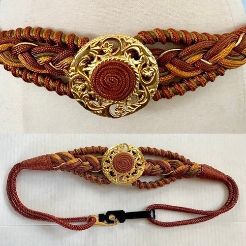vintage 80’s 90’s statement belt statement stretch braided Gold Fall colors M L - Picture 8 of 8