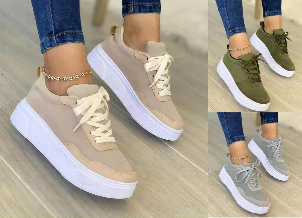 Womens Flats Lace Up Shoes Casual Comfy Sneakers Platform Sports