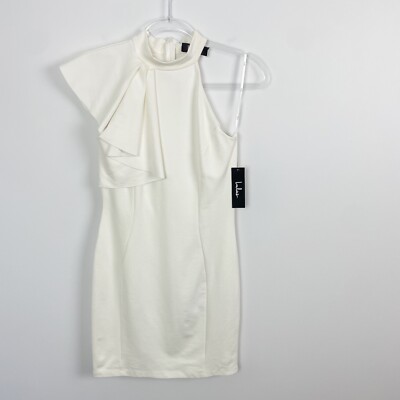 Lulus Chic Goals White Ruffle Shoulder Halter Neck Skater Dress Size Medium  | eBay