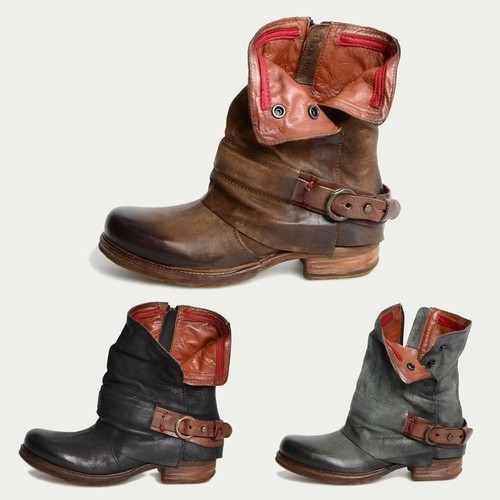 Women Retro Mid Calf Biker Slouch 