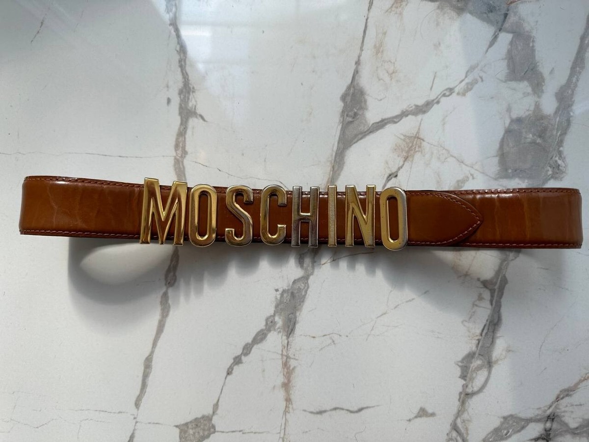 Authentic Vintage Moschino Redwall Belt Women Brown Leather Gold