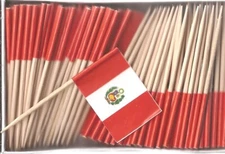 Box of 100 Peru Toothpick Flags, 100 Small Mini Peruvian Flag Cupcake Picks