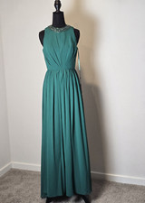 Ieena Mac Duggal #56045 Green Gown Size 8 | Beaded Neck Formal Evening Dress