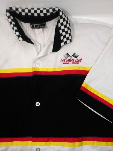Las Vegas Club Hotel & Casino Button Up Valet 2X T-Shirt Racing Checkered Collar
