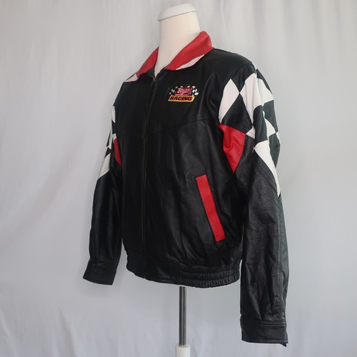 Chaqueta de Cuero de Carreras Burk's Bay Bryan Negra Blanca Bandera a Cuadros Auto F2 Para Hombre L - Imagen 7 de 9