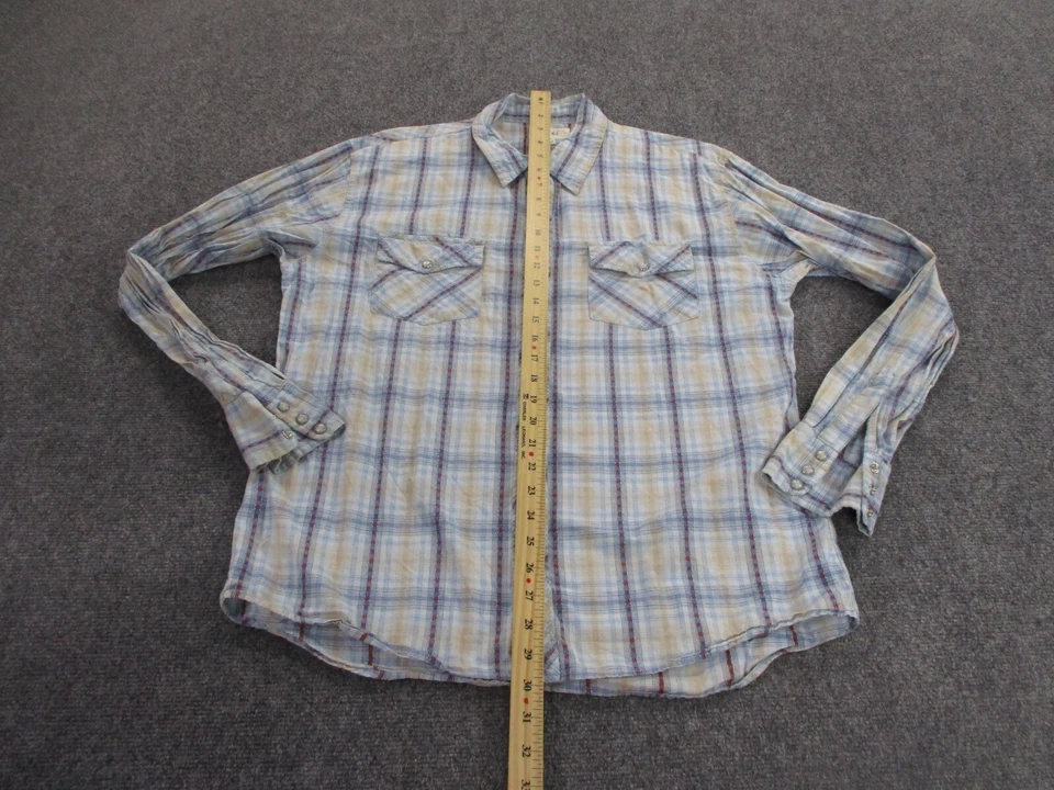 Camisa masculina country cowboy BKE 67 adulto L azul xadrez ocidental pérola bolsos de pressão - Imagem 3 de 4