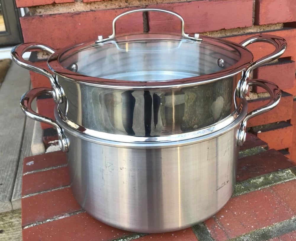 3 pc Williams Sonoma Greenpan 5.5 qt Nonstick Stockpot*Steamer*Glass Lid VGC