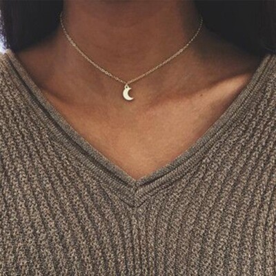 Damen Kette Halskette Halbmond Mond Sichel Sten Nacht Sterne Filigran Boho Edel
