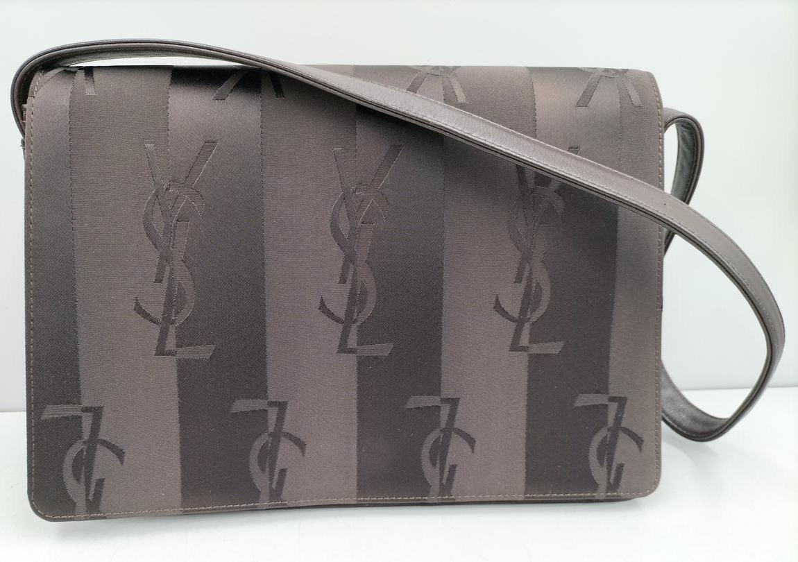 Borsa a tracolla YVES SAINT LAURENT YSL logo righe nylon marrone usata