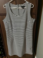 Attention Black White Stripe Work Dress Sleeveless Size XL FS!