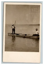 Vintage 1900's RPPC Postcard - Couple in Rowboat Out on the Lake