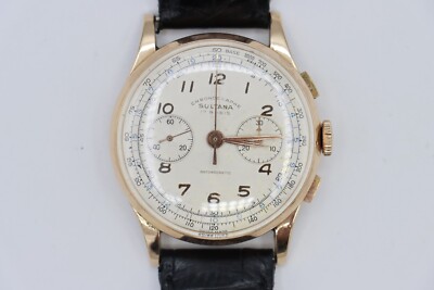 Vintage Sultana Chronograph 3910 18K Rose Gold Manual Wind Leather Strap 38mm