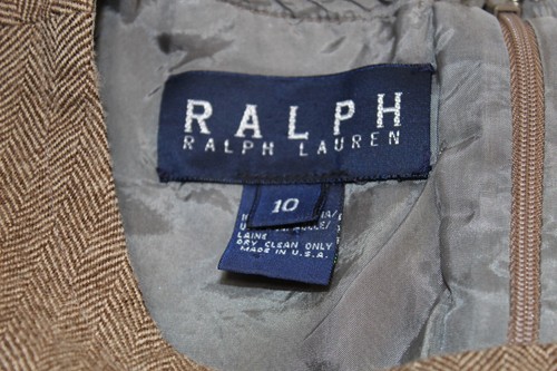 Vtg Ralph Lauren Tan 100% Wool Herringbone Sheath Dress Women's 10 Union Made - Picture 5 of 16