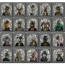Set of 20 Art Prints on Dictionary Book Pages Steampunk Hipster Animals