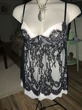 Cinema by Etoile LARGE Black Lace Over Ivory Lingerie Babydoll Chemise NWT  