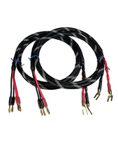 Canare 4S11 Bi-Wire Speaker Cable Pair, Black Flex Braided 2 Spade to 4  Banana.