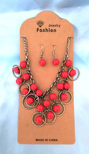 New Women's Earrings and Necklace Gift Set by Fashion Jewelry Red Acrylic Beads