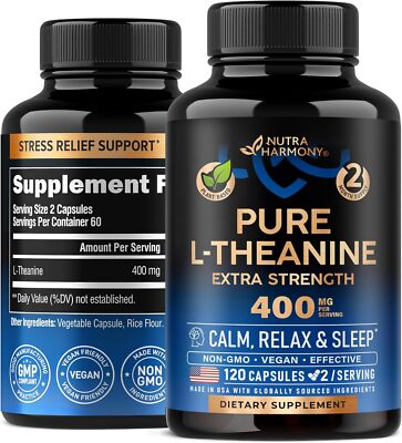 L Theanine 400 mg | L-Theanine Stress Relief | Extra Strength Supplement |... 