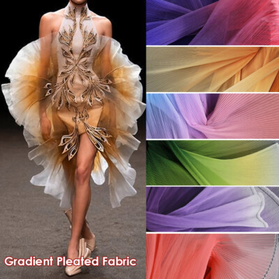 Gradient Hard Mesh Organ Pleated Fabric DIY Crinkle Wedding Decoration Fabric 