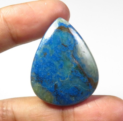 Cabochon blu naturale 33x25 mm fatto a mano pera liscia 37 carati pietra preziosa azzurra AU-11 - Foto 9 di 10
