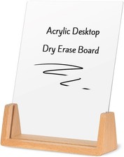 Acrylic Dry Erase White Board with Solid Wood Base, Clear Desk