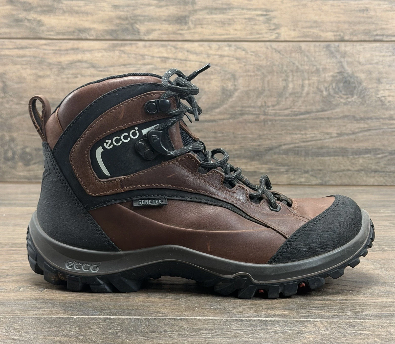 ECCO Boots Mens 40 Receptor Brown Leather Gore-tex Waterproof Hiking Outdoor