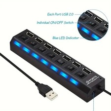 USB 3.0 Hub Charger Switch Splitter Powered AC Adapter 7 Port PC Laptop Desktop