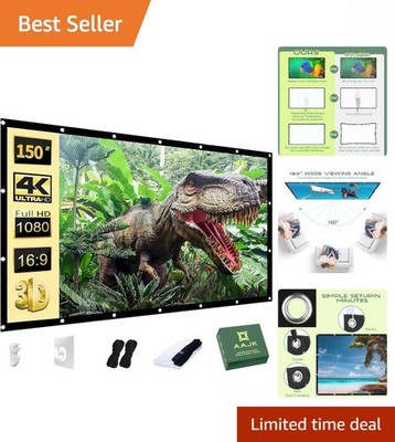 Lightweight 150-Inch Washable Projector Screen - Easy Setup for Movies Anywhere