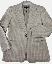 Lafayette 148 Blazer Jacket taupe pink pinstripes sz 10 Single button