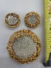 Vintage Gold Tone & Crystal Brooch & Earrings Costume Jewelry
