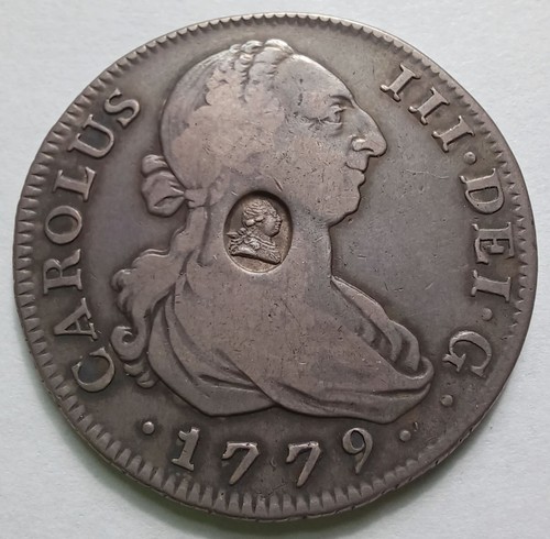 1779 Spain 4 Reales George III Oval Countermark British Half Dollar F/VF Details