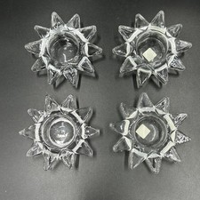 Partylite Flaming Star Clear Glass Tealight Candle Holders 4.25 inch Set of 4