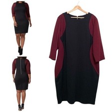 Lane Bryant Black and Burgundy Colorblock Bodycon Sheath Dress Size 22 Career