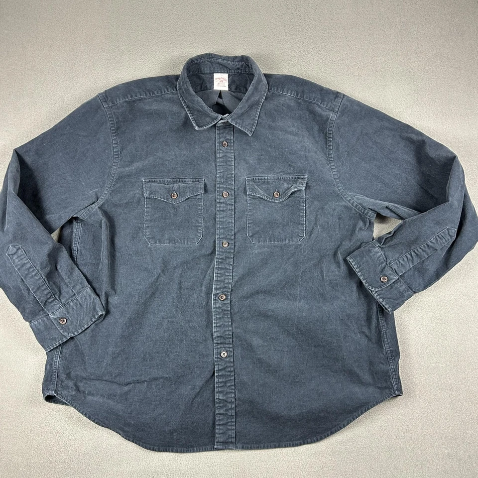 Camisa Brooks Brothers Para Hombre 2XL Azul Pana 1818 Botón Frontal Solapa Bolsillos Foto 2 de 4