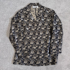 Chicos Metallic Brocade Silk Blend Blazer Jacket Womens Size 1 Black Gold