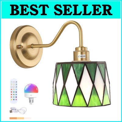 Art Deco Battery Operated Wall Sconce - Dimmable LED Light with Remote Control