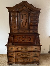 Sekretär Aufsatzsekretär barock intarsiert Nussbaum  mit dekorativen Intarsien