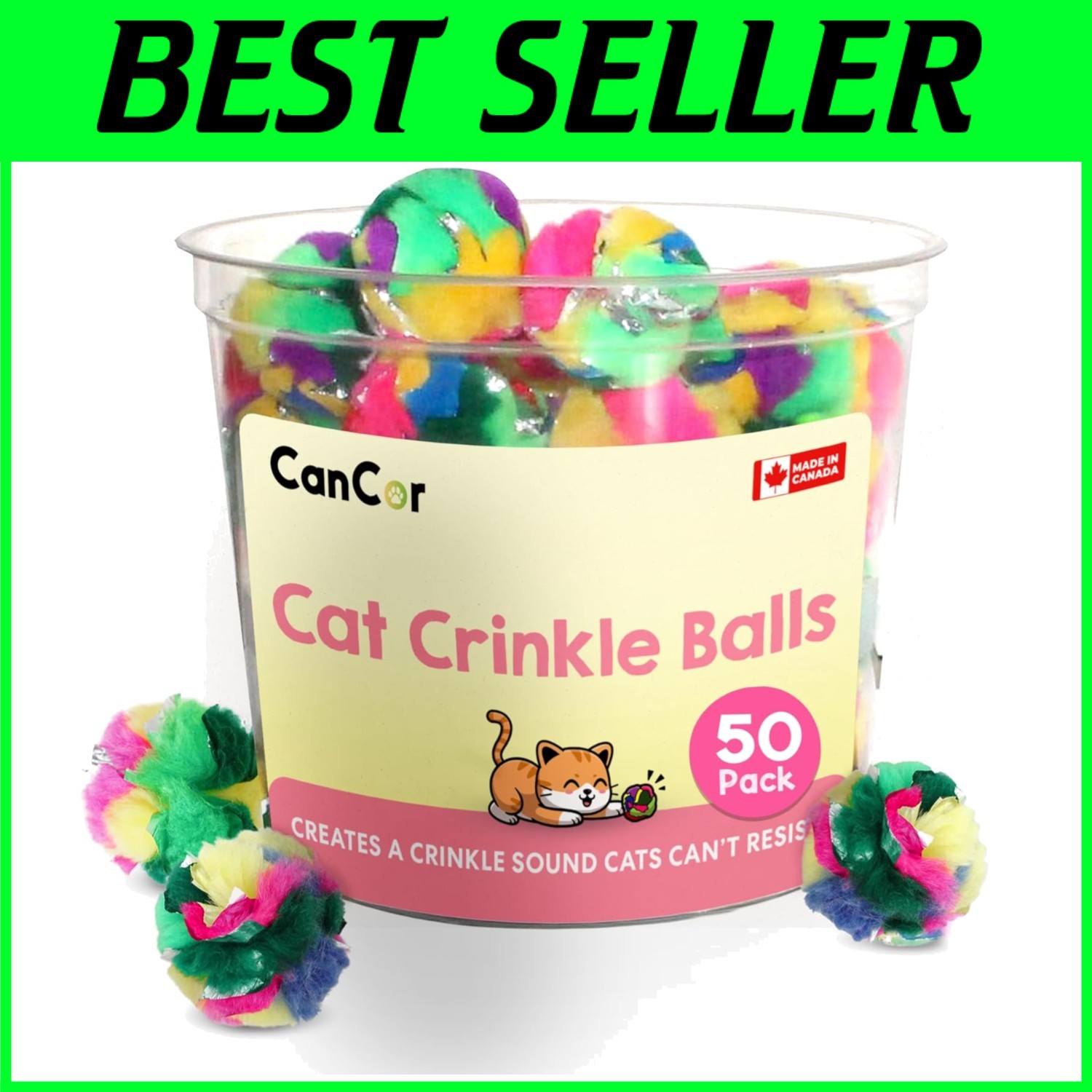 Interactive Kitten Toy Pack - 50 Mini Crinkle Balls