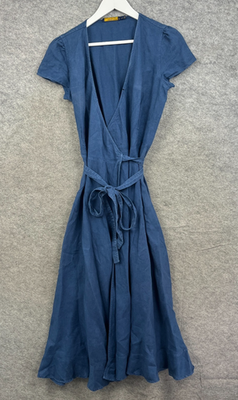 Ralph Lauren Dress Womens UK 8 Blue 100% Linen Wrap A Line V Neck Cap  Sleeve | eBay